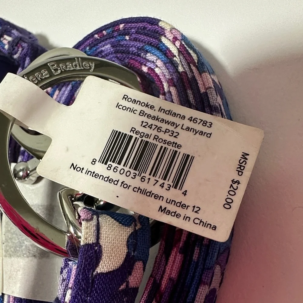 NWT Vera Bradley Iconic Breakaway Lanyard in Regal Rosette - Purple Floral